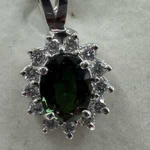 Ceylon Green Sapphire and Diamond Pendant in 18K White Gold